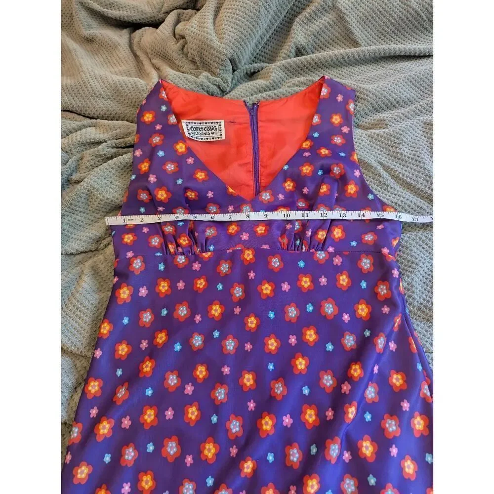 Vintage Corky Craig Women's Small Purple Floral Sleeveless Maxi Dress BOHO - Picture 5 of 6